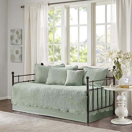 Madison Park Daybed Cover Set 6-Piece Damask Quilted Seafoam 39"x75"