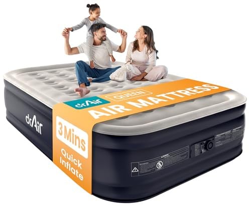 Dr. air Queen Air Mattress with Built-in Pump, 18" Raised Deal