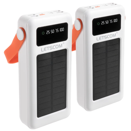 Letscom 30,000mAh Mobile Power Banks w/ 4 Built-in Cables & Solar Panel 2-Pack Deal