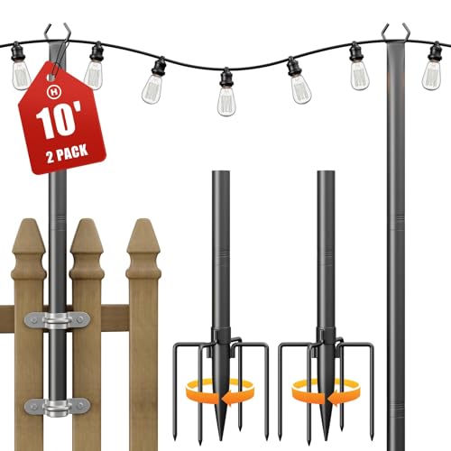 Jusgym 10ft String Light Poles for Outside, 2-Pack Deal
