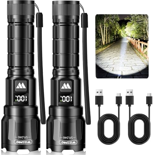 2-Pack WdtPro Rechargeable LED Tactical Flashlights with LCD Battery Display (Zoomable) Deal