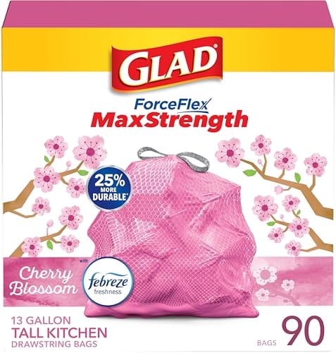 90-Count 13-Gal Glad ForceFlex MaxStrength Tall Kitchen Drawstring Trash Bags