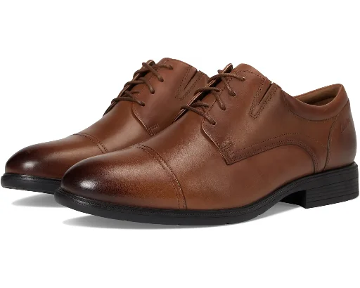 Clarks Men's Steadwell Cap Dress Shoes in Dark Tan Leather