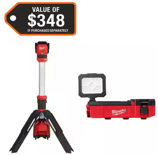 Milwaukee M12 1400 Lumen ROCKET LED Stand Work Light & PACKOUT FloodLight Deal