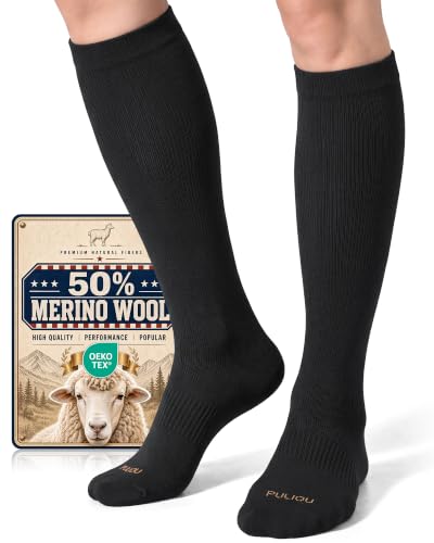 PULIOU Merino Wool Compression Socks for Women and Men, 15-20 mmHg