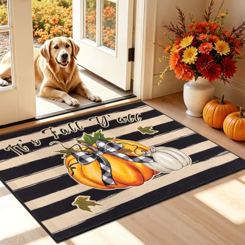 Vaukki Fall Pumpkin Entryway Doormat, 32" x 48"