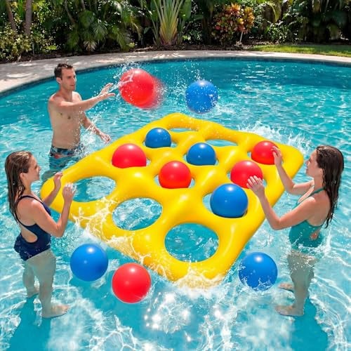 Pool Tic Tac Toe Game Set with 12 Inflatable Balls
