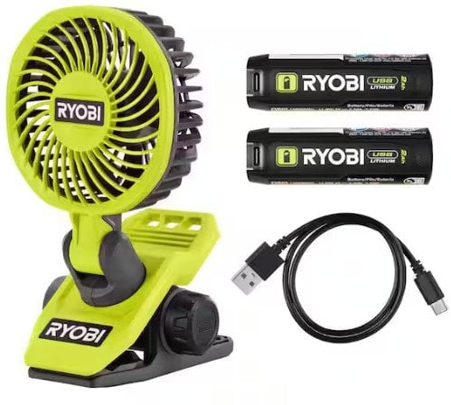 Ryobi USB Lithium Clamp Fan Kit w/ 2.0 Ah USB Lithium Battery