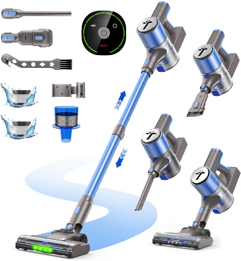 Teendow 50KPa Cordless Stick Vacuum Cleaner w/ 300W Brushless Motor