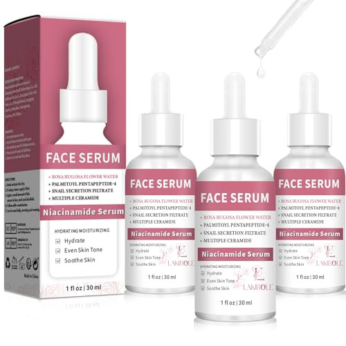 LAKIBOLE 3-Pack 5% Niacinamide Serum with 5% Damascus Rose Floral Water (1fl.oz/30ml Each)