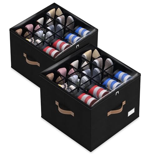Foldable Shoe Storage Bins with Clear Cover & Handles 2-Pack Deal