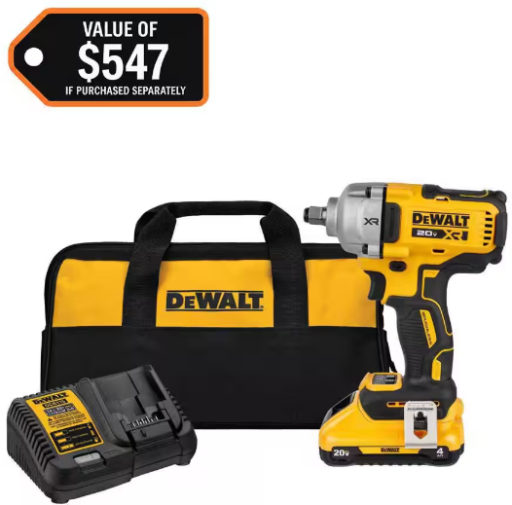 DeWalt DCF891QQ1 20V MAX XR 1/2 in. Impact Wrench with Hog Ring Anvil with 4 Ah Battery