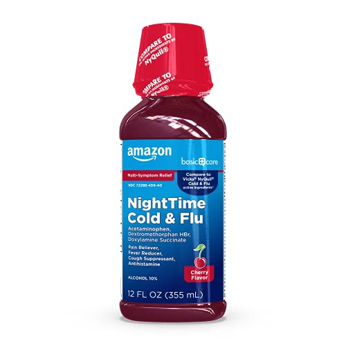 Amazon Basic Care Night Time Cold & Flu Liquid, Cherry, 12 fl oz