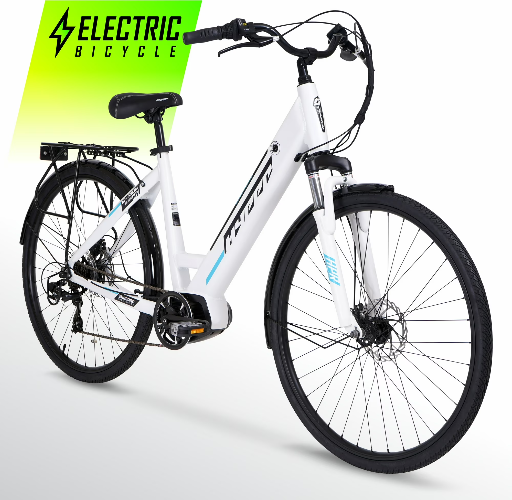 Hyper E-Ride 700C 36V Electric E-Bike for Adults, Pedal-Assist, 250W Mid-Drive Motor, Matte White