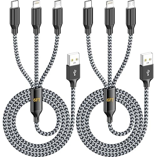2-Pack 6' IDISON 3-in-1 Multi Charging Cable (Lightning, USB-C & Micro USB) Deal