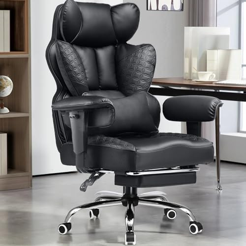 Ergonomic Gaming Chair with Lumbar Support and Cushion in Matte Black