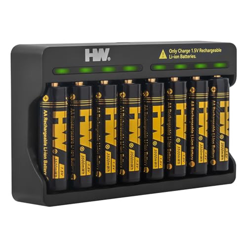 HW Rechargeable AA Batteries with Charger 8-Pack