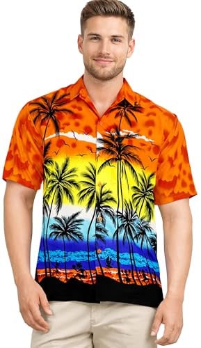 LEELA Hawaiian Shirt Button Down Orange Deal