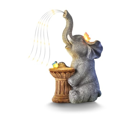 Solar Powered LED Elephant Statue Garden Decor