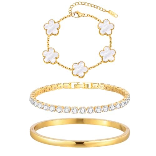 Stackable Floral Gold Bracelets - 3Pcs Deal