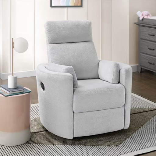 Soho Baby Nottingham Upholstered Glider Recliner Rocking Chair w/ 360° Swivel (Plush Gray or Plush White)