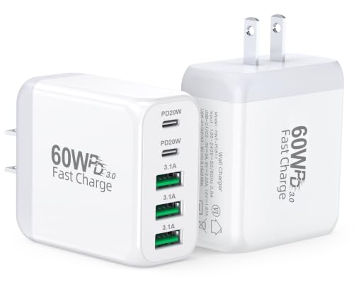 2-Pack 60W 5-Port USB-C Wall Charger Block with PD & Quick Charge 3.0 Deal