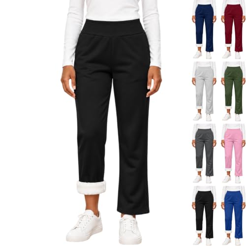  Fleece Lined High Waist Straight Leg Winter Trousers