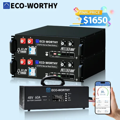 ECO-WORTHY 2-Pack 48V 100AH Lithium Battery UL1973 & UL9540A + 48V 60A Charger Deal