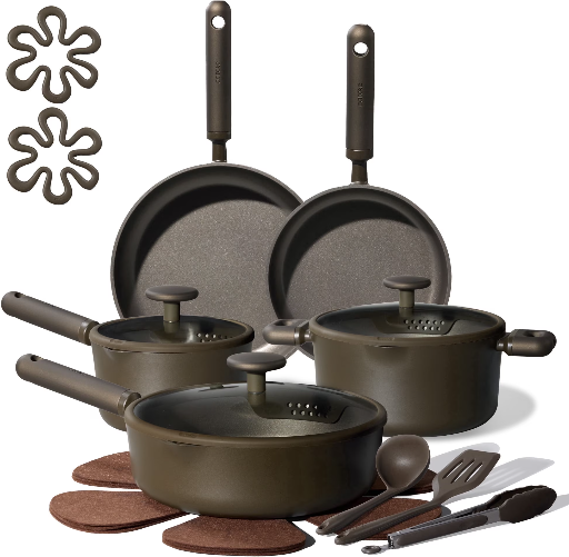 Carote 17-Piece Nonstick Pots and Pans Set, Ceramic Cookware Set, Induction Compatible, Green Deal