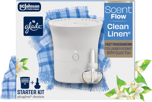 Glade Scent Flow PlugIns Air Freshener Starter Kit, Clean Linen, 1 Device + 1 Refill, 0.67 fl oz