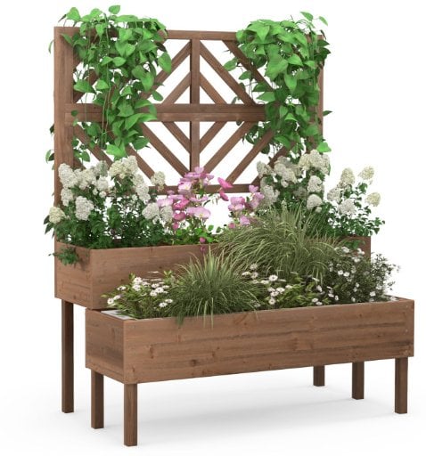 Costway 2-Tier Raised Garden Bed with Trellis Deal