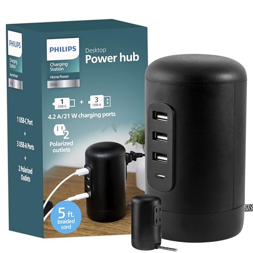 Philips Desktop Charging Station with 2 AC Outlet, 3 USB-A, 1 USB-C