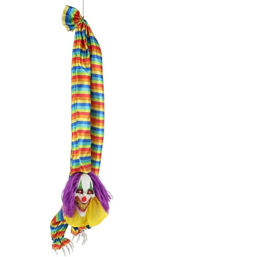 Haunted Hill Farm Animatronic Scary Upside Down Clown Hanging with Touch Activated Lights and Sound