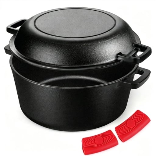 TAIMASI 5 Qt 2-in-1 Cast Iron Dutch Oven Pot