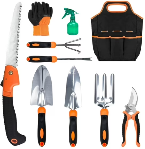 FOUKUS 10-Piece Stainless Steel Garden Tool Set w/ Storage Tote Bag Deal