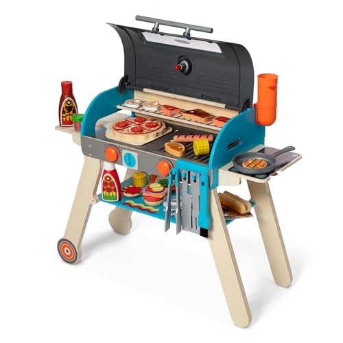 Melissa & Doug Wooden Deluxe Barbecue Grill, Smoker and Pizza Oven Play Toy