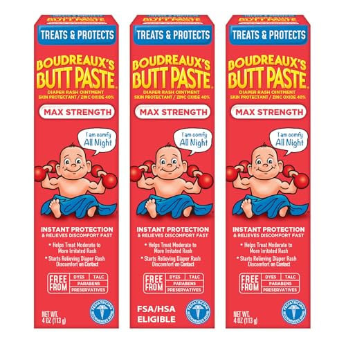 Boudreaux’s Butt Paste Max Strength Diaper Rash Cream 4 oz Tubes, 3 Pack Deal