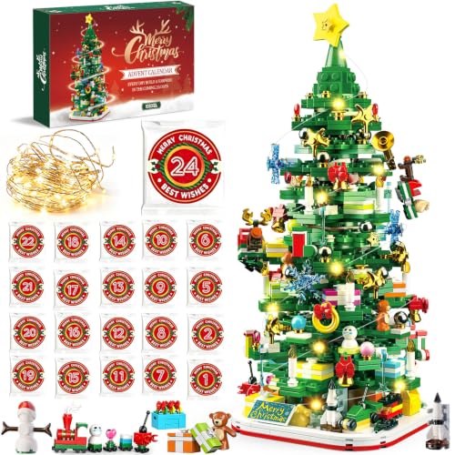 2026 Advent Calendar Christmas Tree Building Blocks Set, Light-Up, 1083 Piece Deal