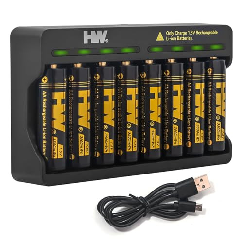HW 8-Pack Rechargeable 3500mWh AA Batteries with Charger
