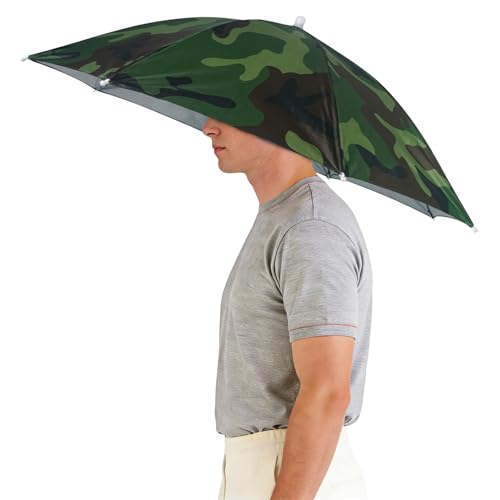 27" Luwint Hands-Free Umbrella Hat w/ Elastic Headband (Camo)