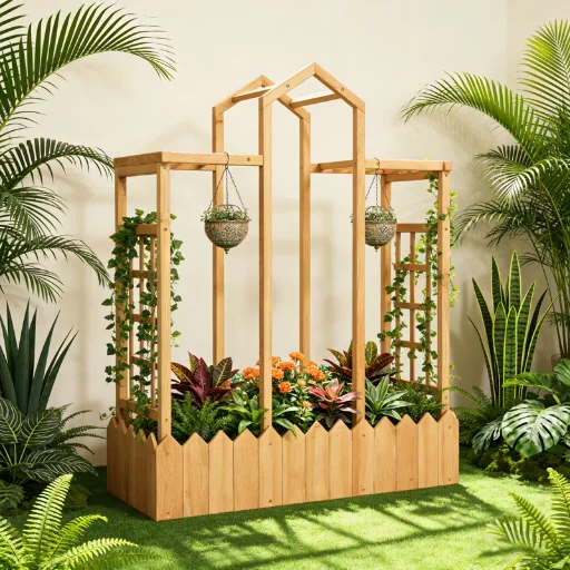 Latitude Run Natural Wooden Planter Box Raised Garden Bed w/ Trellis (44.09'' X 14.37'') Deal