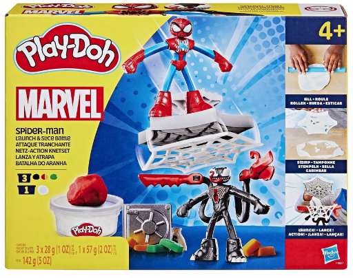 Play-Doh Marvel Spider-Man Launch & Slice Battle Playset w/ 2 Bendy Action Figures & 7 Accessories