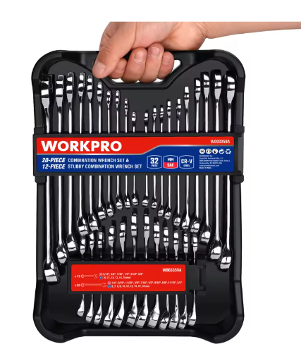 WORKPRO 32-Piece SAE & Metric Combination Wrenches Set, 20-Piece Standard Wrenches Set