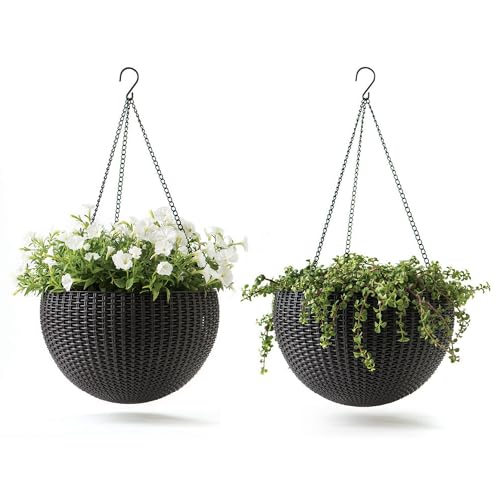 Keter Resin Rattan Set of 2 Round Hanging Planter Baskets Deal