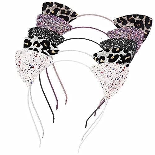 Halloween Cosplay Cat Ears Headband for Women, Multicolor Glitter