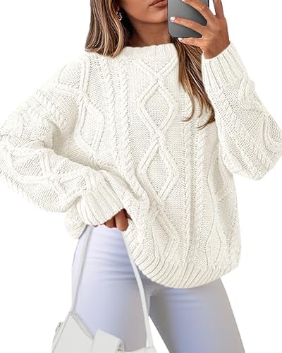 BTFBM Women's Chunky Cable Knit Crewneck Pullover Sweater Deal