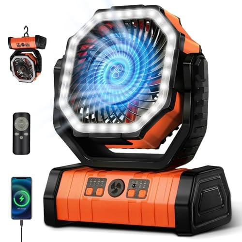 YOGIN 20,000mAh Camping Fan w/ USB Port, 4 Speeds & LED Light