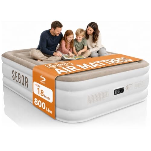 Sebor Queen Air Mattress with Built-in Pump, 18" Raised Deal