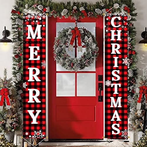 71" Ivenf Plaid Merry Christmas Hanging Banner (Red Black)
