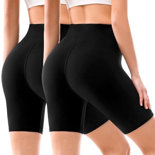 Leafigure Women's High Waisted Biker/Workout Shorts 2-Pack